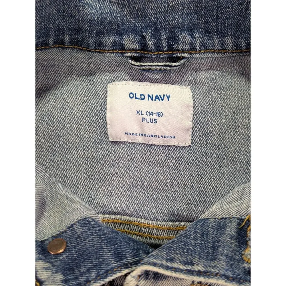Old Navy Kids XL 14-16 Plus Denim Trucker Jacket Medium Wash Stretch EUC